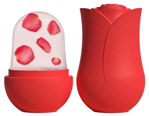 Molde de hielo facial – Molde de masaje de hielo de silicona en forma de rosa para cara, cuidado de la piel de mujeres y niñas, masajeador de hielo acondicionador natural para viajes, viajes de