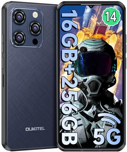 OUKITEL WP52 Rugged Smartphone 5G - 256GB+16GB Storage Up to 2TB, Android 14 Mobile Phones with 6.6 HD+ Display, 48 MP Triple Camera, 6500mAh 18W Charge, Dual SIM & Nano+SD Card Slot, Blue