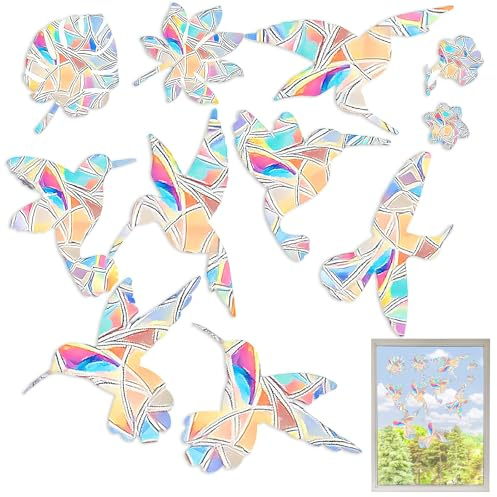 Lot de 30 autocollants de fenêtre avec motifs d'oiseaux aux couleurs de l'arc-en-ciel pour éviter les chocs d'oiseaux, autocollants de fenêtre réutilisables avec protection contre les chocs d'oiseaux