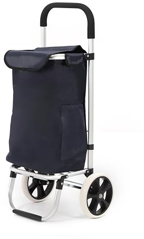 50Liter Aluminium Trolley Einkaufstrolley Klappbar, Shopping Trolley, Wasserabweisender Einkaufswagen Faltbar, Einkaufstasche mit 2 Rädern, Einkaufskorb mit Rollen, Groß - Dunkelblau