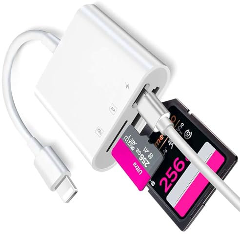 Adattatore per Lettore di Schede SD per iPhone iPad, Lettore di Schede SD 3 in 1, Adattatore per Scheda di Memoria Fotografica, Lettore di Schede di Memoria SD+Micro SD per iPhone 14/13/12/11/X/8/7