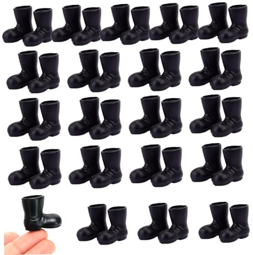 Wedhapy Puppenschuhe Mini-Schuhe 20 Paar Maßstab 1:12 simulierte Mini-Weihnachtsmannstiefel Schwarze Puppenschuhe für Puppenhaus Weihnachtsdekoration Basteln Mikrolandschaft