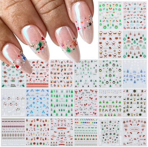 JMEOWIO Nagelsticker Weihnachten 30 Blatt Nail Art Sticker Selbstklebend Nagelaufkleber Schneeflocke Winterurlaub Süß Dekoration Nageldesign Zubehör