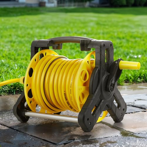 DKIEI Garden Hose Reel with 20M Hosepipe & Adjustable Spray Nozzle Gun, Portable Hose Pipe Reel Retractable and Rewind for Patio & Car Cleaning, Hose Holder Garden Accessories for Lawn Watering
