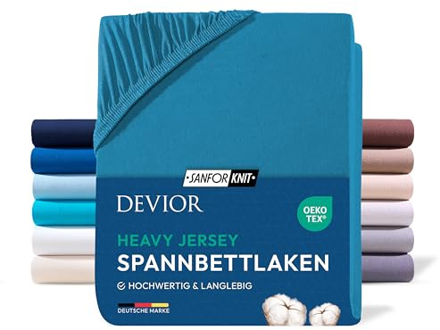 Devior Heavy Jersey Spannbettlaken 180x200cm - 200x200cm, 100% Baumwolle, Split Topper bis 10cm, Petrol – 160 g/m² Anti-Statisches, atmungsaktives Bettlaken mit Einlaufschutz, Matratzenbezug