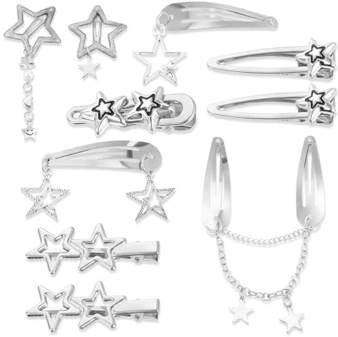 Abeillo Y2K Silber Haarspangen, 10 Stück, 8 Formen, Pentagramm, Retro Haarschmuck für Frauen