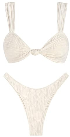 ZAFUL 2025 Cheeky Bikini Sets for Women High Cut Swimsuit Textured Ribbed Bikini Thong Bathing Suit White