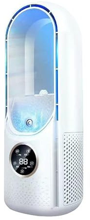 Ventilador Columna Sans Pale, Ventilador torre Leiser con pulverización de humidificación, 6 velocidades, pantalla LED, 6h Timer, ventilador de mesa USB 30cm, para dormitorio, oficina (blanco)