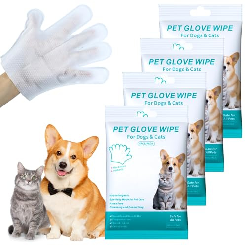 PIWOSGOL Lot de 24 Lingettes Hypoallergéniques pour Chien et Chat, Gants de Nettoyage pour Animaux, Toilettage Visage, Oreilles, Yeux et Pattes - Solution sans