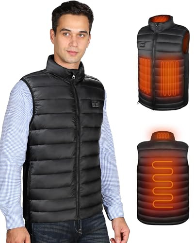 WUEAOA Gilet Riscaldato Uomo,Smanicato Riscaldato Uomo, Gilet Riscaldante uomo con Batteria 10000mah,3 Livelli Di Temperatura,Ideale Per Lavoro All’Aperto, Escursioni, Pesca, Inverno