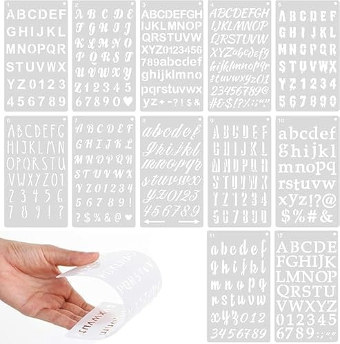 12-Piece Reusable Alphabet & Number Stencil Set for Crafting, Painting, and DIY Projects – Durable Plastic Templates for Professional Lettering