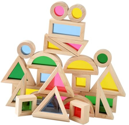 BESPORTBLE Holz Bausteine Bunt 24 Stück Kinder Kognitives Spielzeug Montessori Stapelturm Stapelspielzeug Für Vorschule Und Kindergarten
