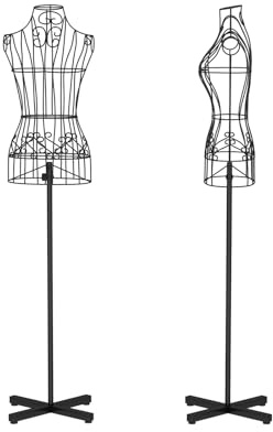Draht-Schneiderpuppe im Vintage-Stil, weiblicher Torso mit kreuzförmigem Metallfuß, höhenverstellbar, Kleiderständer, für Näharbeiten, Boutiquen(Black)