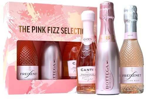 Pink Fizz Prosecco Gift Set, Bottega, Freixenet & Canti, 3 x 200 ml | Prosecco Gifts for Women, Bottega DOC, Freixenet Italian Sparkling, Canti Rose, Ladies, Mum, Birthday