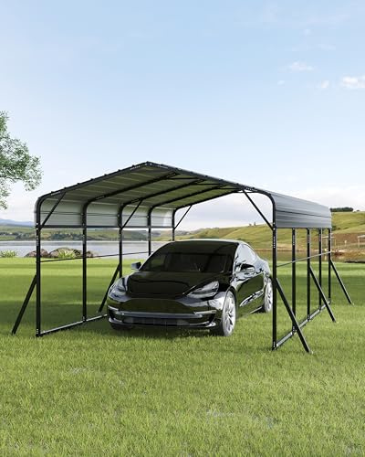 12x20 FT Heavy Duty Metal Carport Kit, Reinforced Frame with Anchors, for Trucks, Boats, RV, Tractor, 100MPH Wind & 35PSF Snow Rating, Easy Assembly