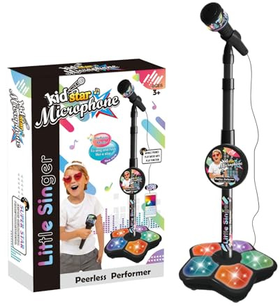 Microphone avec Support pour Enfant,Machine de karaoké pour Enfant sur Pied réglable avec lumière,Machine de karaoké avec lumières,Microphones Amovibles pour pour Chanter