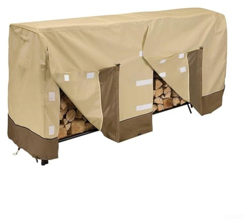 Bâche imperméable Oxford 210D pour rangement de bûches en extérieur, protection contre la pluie résistante aux intempéries avec ventilation, poignées et fermetures (2,4 m)