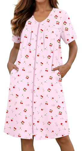 Ekouaer Zipper Robes for Women Short Knit Bathrobes Lightweight Knee Length Housecoat with Pockets Nightgown