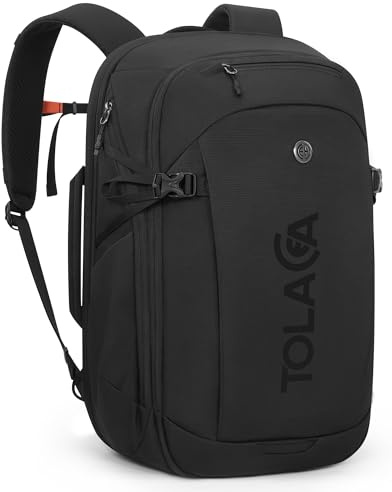 Tolaccea Reseryggsäck 32 L, affärsryggsäck med 15,6 tums stötsäker EVA-laptopväska, handbagage, ryggsäck för flygplan, våtfack, YKK-dragkedja, vattenavvisande och stöldsäker, Obsidian svart, 32L