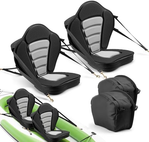VEVOR Kayak Seat, 2 Pack 2 Thick, Universal Paddle Board Seat with Back Support, Sit-on-Top Soft Padded Cushion with Storage Bag & Adjustable Straps for SUP, Canoe, Fishing Boat, Inflatable Kayak