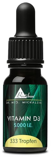 BIOTIKON Gouttes de vitamine D3 végétarienne selon Dr. med. Michalzik - Sans additifs - Vitamine D3 5 000 UI - Gouttes de 10 ml