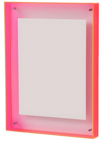 MONYRA Acryl Bilderrahmen Transparent Doppelseitig – Fotorahmen Stehend & zum Aufhängen mit Farbigem Rand, Rahmenloser Fotoblock für Wand & Tisch Deko, Acrylglas Neon Bilderhalter (Neon Rot, 11x14cm)