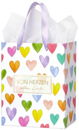 Bnut Geschenktüte Hochzeit Liebe Geschenktasche Geburtstag 25x21x10cm | Geschenktüte Groß XL Geschenktasche mit Henkel mit Seidenpapier Von Herzen Alles Liebe