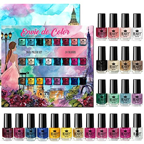 Envie De Color Coffret de Vernis à Ongles – Collection Complète de 24 Couleurs dans une Boîte Artistique Paris-Londres – Marque Britannique (Set A)