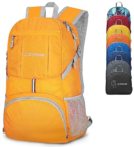 ZOMAKE 35L Leicht Faltbarer Rucksack Packbare Backpacks,Kleiner Rucksäcke Wanderrucksack Wasserdicht für Damen Herren Outdoor Wandern(Gelb)