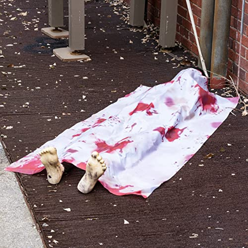 Prextex 1.5m Life Size Dead Body Halloween Props - Scary Halloween Decorations for Outdoor Garden & Graveyard Decor for Halloween Party or Haunted House - Realistic Corpse Decoration (1.5M / 5 FT)