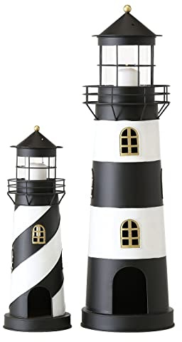 Faro Laterne Windlicht Leuchtturm schwarz weiß Metall 2er Set | H 46-73 cm