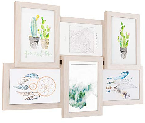 EUGAD Set de 6 Marcos de Fotos para Pared 10 x 15cm Marcos Modernos Madera Marco para Fotos 3D Múltiples Marcos Sobremesa Roble