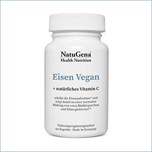 NatuGena Eisen Vegan 1400 mg Curryblatt Extrakt & 150 mg natürliches Vitamin C, pflanzliches Produkt, 90 Kapseln (1 Monats Packung)