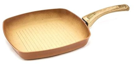 Grill Amercook Terracotta Rayado (28 cm) de aluminio forjado y acabado de polvo de piedra. Apto para todo tipo de cocinas, incluida inducción. Sin PFOA.