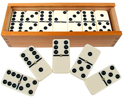 Double Six Dominos - 28-Piece Ivory Dominos Set for Adults and Kids - Classic Number Table Games Game for Family with Wooden Storage Case by Hey Play