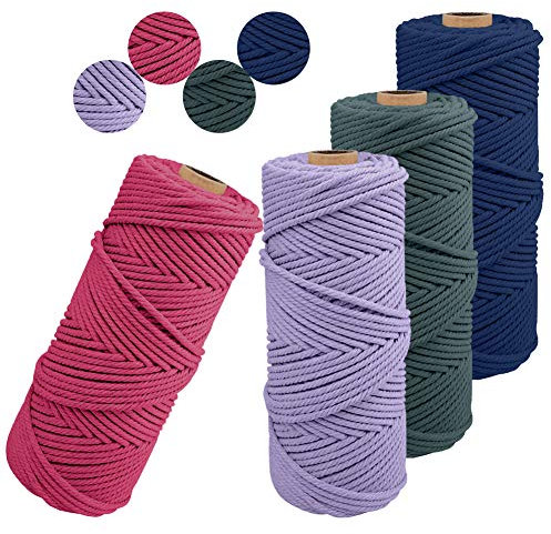 JeogYong 4 Stück Makramee Garn 2mm x 100m Naturliches Baumwollegarn Makramee-Schnur Strick Baumwolle Kordel Baumwollkordel für DIY Handwerk Basteln Stricken Wandbehang Blumenampel Pflanze (4 Farbe B)