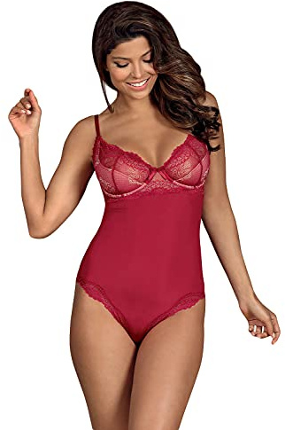 Selente Love & Fun förförisk 2-delad damunderkläder set av body/ouvert body & satin ögonbindel, tillverkad i EU, Bordeaux vadderad, S-M