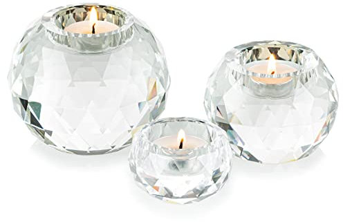 Sziqiqi Kristall Ball Teelichthalter 3er Set, Klarglas Kerzenhalter für Teelichter Kerzenständer für Wohnzimmer Esstisch Deko Hochzeit Geschenk Geburtstag Party Meditation
