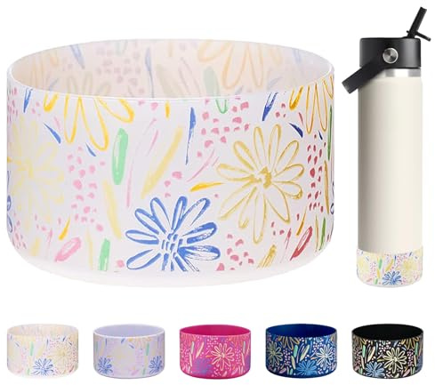WK IEASON Silikon-Boot-Abdeckung, BPA-freier Flachmann-Bodenschutz, 12-40 oz für Hydro Yeti und Mehr (12-24OZ, Blumen Transparent)