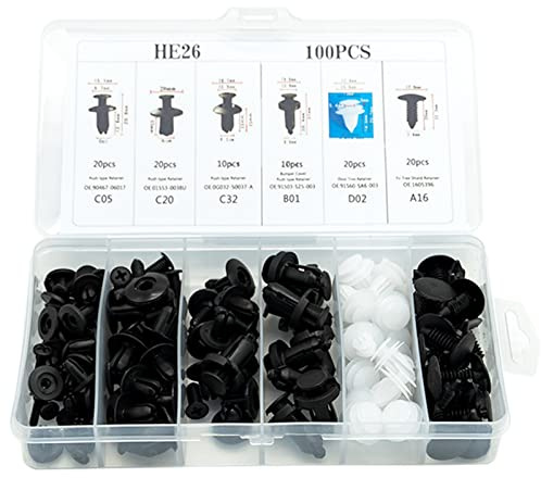 Befestigung Clips, Auto Reparatur Nieten Set, Kunststoffnieten Stoßstangen Befestigung Clips Spreiznieten 100 Stück, Lösewerkzeug Zierleistenkeile Kit Universal