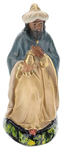 Holyart King Caspar Statue Kneeling, in Colored Plaster for 15 cm Barsanti Nativity