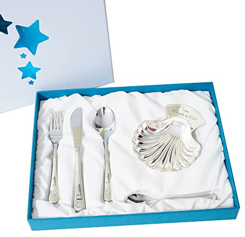 Ensemble de baptême personnalisé : coquillage à baptimer + couverts pour enfants gravés