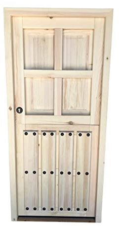 Rústicos Juan García - Puerta Rústica de Exterior de Madera con Hoja Partida y Ventana 4V (Negro)