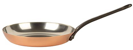 Cuisine Romefort | Sartén de cobre estañado con mango de hierro fundido Ø 28 cm | Sartén tradicional de cobre macizo con revestimiento de estaño | Sartén de Francia (28 cm)