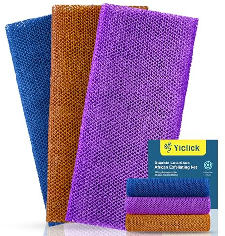 Yiclick 3 Pièces Africain Gant de Toilette Exfoliant, Eponge Douche, Eponge Exfoliante Corps Grande Taille, Gant Douche, Gant Exfoliant Corps Dos, Fleur De Douche Loofah Luffa Bain Brosse