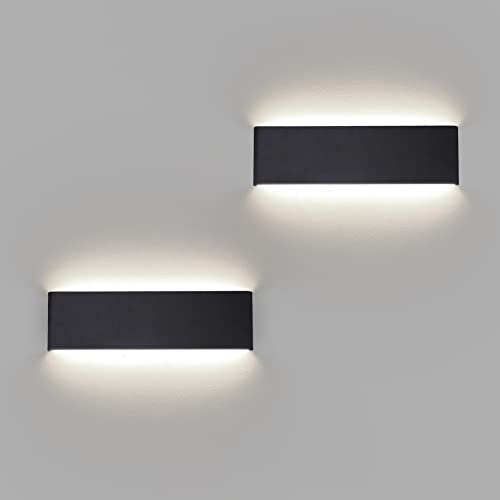 Klighten 2 Stücke Wandleuchten LED Innen 10W, 31 cm Up Down Wandlampen, Schwarz, Moderne Wandbeleuchtung für Schlafzimmer, Wohnzimmer, Treppen, 910 Lumen, Natürliches Weiß 4000K