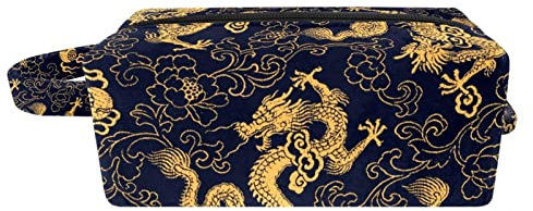 Schminktasche mit Reißverschluss Reisekosmetiktasche Schminktasche,Retro-Drache mit Goldener Textur,Kosmetik Organizer für Frauen