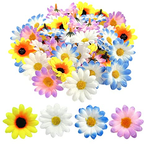 TIMJJG 100 Stück kleine Gänseblümchen, künstliche Gänseblümchen, Gerbera, Dekoration zum Basteln, künstliche Blumen, für Hochzeit, Party, Geburtstagsdekoration (4 Farben)