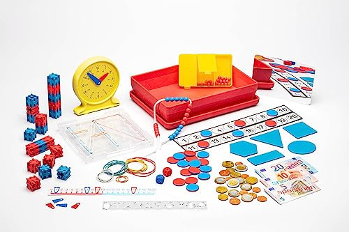 WISSNER® Mathe-Lernbox für die Grundschule mit Übungsaufgaben - Mathe-Set Made in Germany, Ideal für die 1. Klasse & Dyskalkulie inklusive Geobrett, Zahlenbox, Spielgeld, Lernuhr u.v.m.