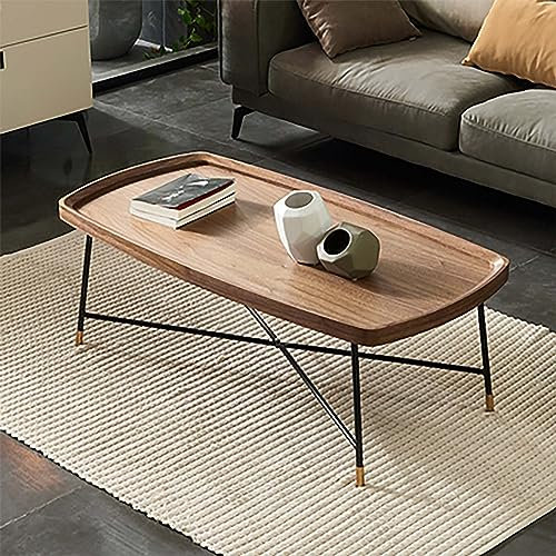 Table Basse Rectangulaire 120cmx65cmx38cm Table Basse Salon Moderne Noyer Extérieur Table Basse Bois avec Cadre Robuste en Métal Design À La Mode Table De Salon Facile À Assembler